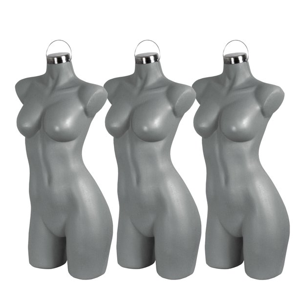 Atmos Homeware Maniquí de Dama | Exhibidor de Mujer 3/4 de Plástico de Alta Resistencia con Aro Metálico | Cuerpo Femenino para Ropa y Accesorios | Paquete de 3 Piezas color Gris