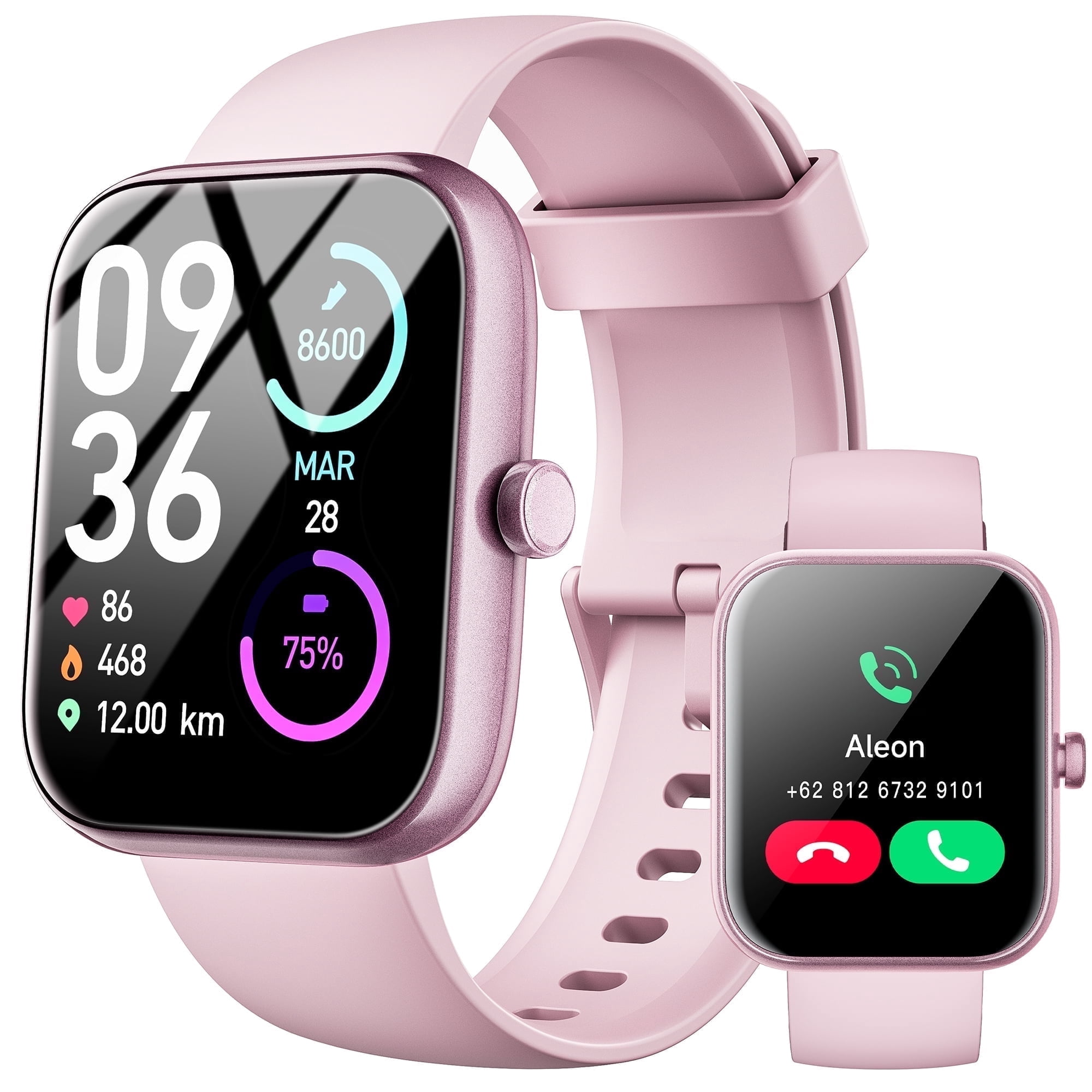 STA Reloj Inteligente, Pantalla Táctil HD 2.01", Llamada Bluetooth, IP68, 180+ Modos Deportivos,Rosa