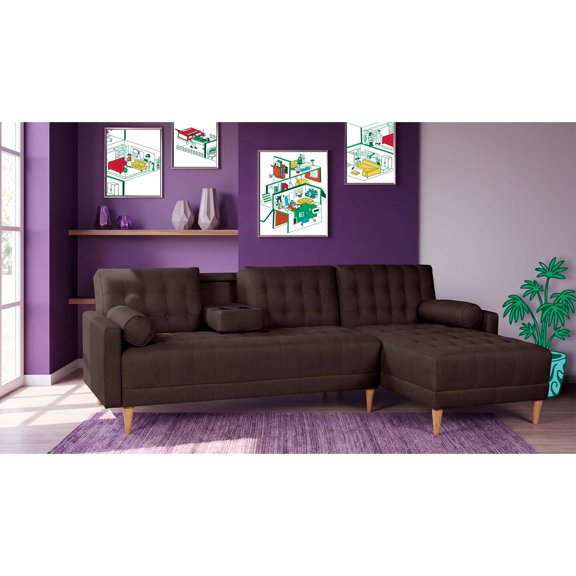 Sofá Cama Modular de Lino Chocolate Modelo Duomo Makora Reversible