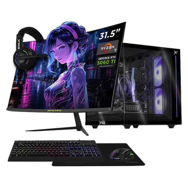 PC Gamer Completa Xtreme PC Gaming NVIDIA GeForce RTX 5060 Ti AMD Ryzen 7 5700 16GB SSD 1TB Monitor Curvo 31.5 180Hz WIFI Black gaming 1080p, estudios y multitarea