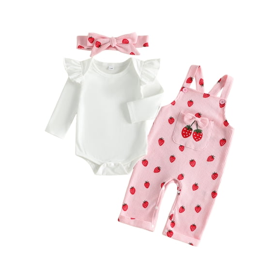 Conjunto para bebé niña, pelele de manga larga con estampado de cerezas y diadema.