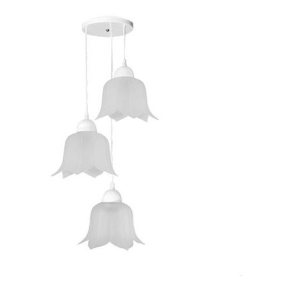 Lámpara Candil Triple Techo Flor Vidrio Mate Interior Maxxi