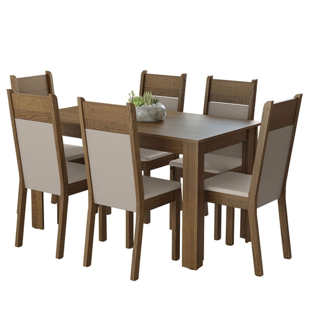 Juego de Comedor MADESA Mesa de Madera con 6 Sillas Marrón/Crema/Beige