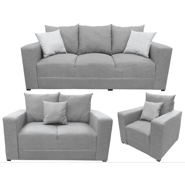 Sala Modular 3-2-1 El Bazar Store Miami Gris Plata Seccional Sofa Love seat y sillon