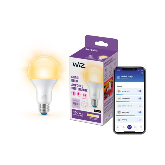 Bombilla inteligente WiZ de 100 W Eq. LED E26 de color blanco suave A21, paquete de 1