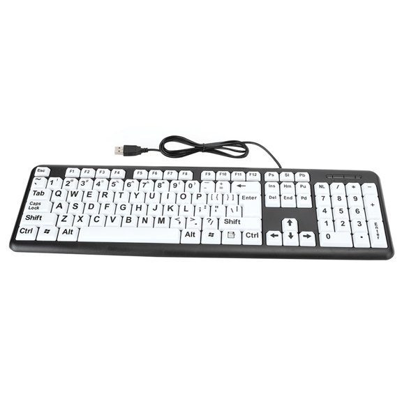 Teclado de Impresión Grande para Personas Mayores o con Discapacidad Visual Teclado USB con Cable de Alto Contraste para Personas Mayores Estudiantes Principiantes en Computadora Teclado Portátil