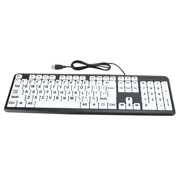 Teclado de Impresión Grande para Personas Mayores o con Discapacidad Visual Teclado USB con Cable de Alto Contraste para Personas Mayores Estudiantes Principiantes en Computadora Teclado Portátil