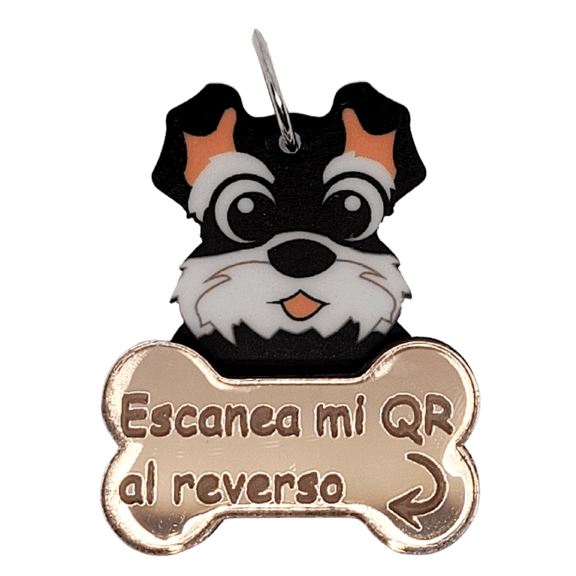 Placa DE identificación inteligente QR para PERRO TQR BY FAKIRGEEK Schnauzer negro rosa