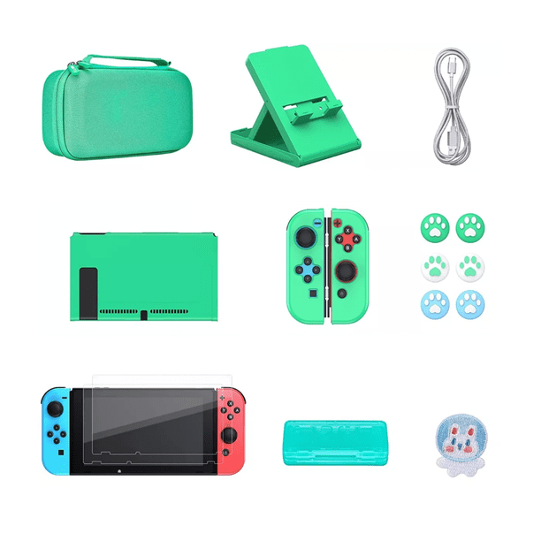 Kit Accesorios Con Estuche Para Nintendo Switch Normal Funda Verde