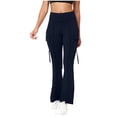 thumbnail image 1 of Amzcrzy Leggings Acampanados Mujer Cintura Alta Elásticos Yoga Ligeros Realzan Glúteos Color Liso Ajustado Casuales Bolsillos Laterales Tallas S-2XL Azul, 1 of 7