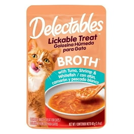 Premio para gatos Delectables Savory Broth Caldo de Atún, camarones y pescado blanco 40 gr