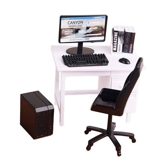 Juego de silla de escritorio para computadora a escala 1:12, escenas de muebles en miniatura, silla de escritorio de oficina en miniatura blanco