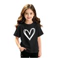 thumbnail image 1 of Camisetas Gráficas para Niñas - Camisetas Casuales con Estampado de Corazón, Cuello Redondo, Manga Corta, Camisas para la Escuela, Tops de Verano, Negro, 10 Años, 1 of 5