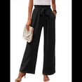 thumbnail image 2 of Pantalones de Salón Anchos para Mujer con Bolsillos, Cintura Alta, Ajustables, con Nudo y Holgados. Negro L, 2 of 7
