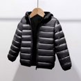 thumbnail image 2 of Chaqueta de plumas con capucha para niños y niñas, ligera, cálida, acolchada, de nailon, abrigo de invierno, color negro, 1 unidad, de 4 a 10 años., 2 of 3