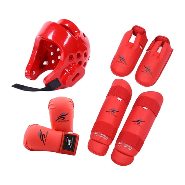 Equipo de entrenamiento de karate, casco de boxeo, equipo de ejercicio, guantes de boxeo con Rojo M