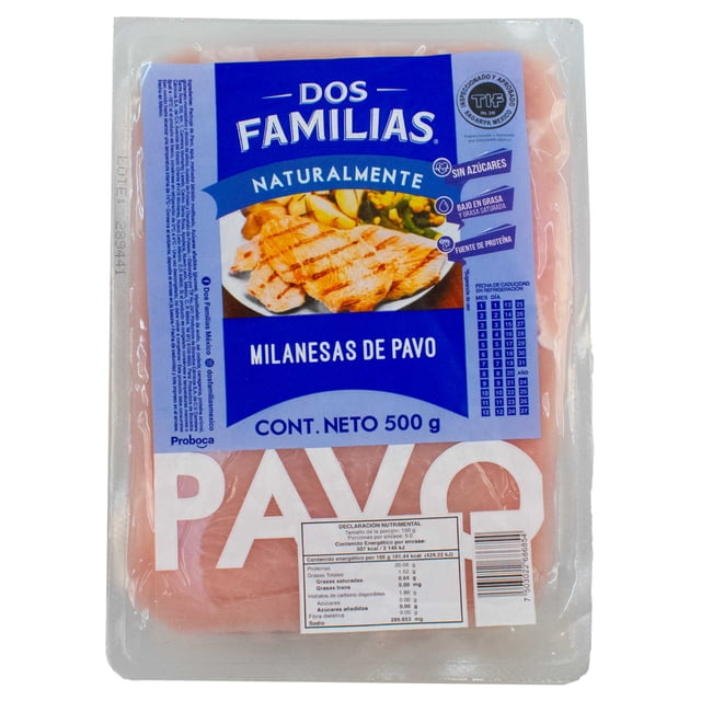 Milanesas de Pechuga de Pavo Dos Familias Congelada Natural 500 g