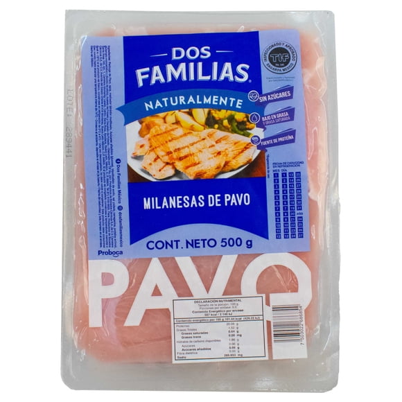 Milanesas de Pechuga de Pavo Dos Familias Congelada Natural 500 g