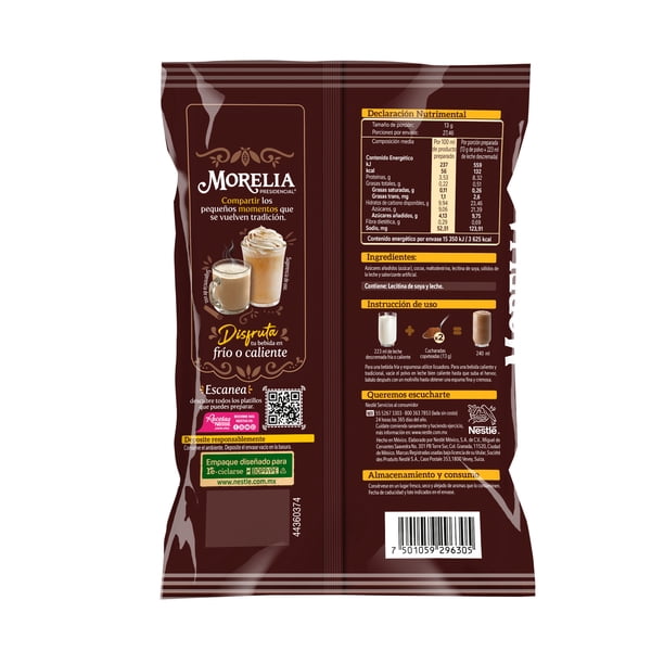 Imagen 2 de Alimento en polvo para preparar bebida Morelia Presidencial sabor chocolate 357 g