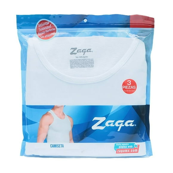 Camiseta Zaga para Hombre Lisa con Tirantes Blanca 3 Piezas Talla M