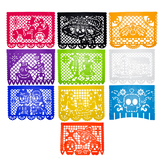 PLIEGO DE PAPEL PICADO DIA DE MUERTOS MULTICOLOR GRANDE