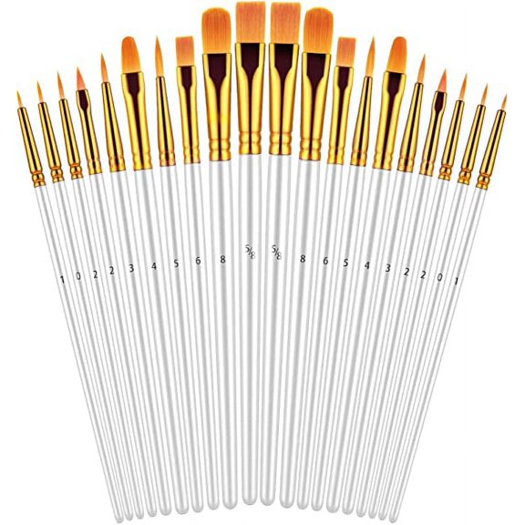 Zhuge Juego de pinceles para pintar, 20 piezas de pinceles para pintura acrílica, pincel para pintura al óleo y acuarela, color blanco
