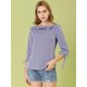 thumbnail image 3 of Blusa de lunares Allegra K para mujer de media manga con cuello con volantes Púrpura M, 3 of 6