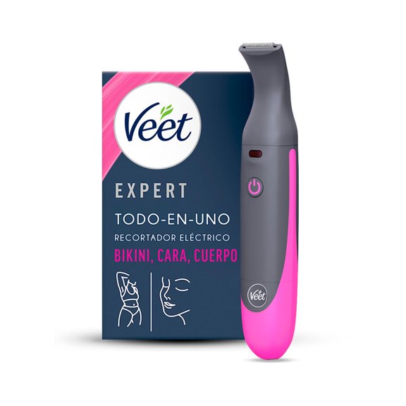 Veet® Expert Recortador Eléctrico todo en uno para mujer | Recortador de vello eléctrico para zona de bikini, cara y cejas | Recargable con carga USB y accesorios | 100%