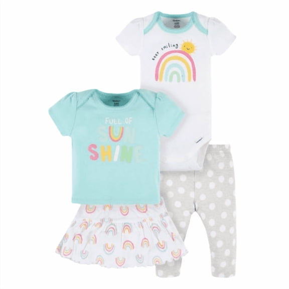 Set Gerber 1 Pañalero, 1 Playera, 1 Pantalón y 1 Falda Niña Talla 3-6M
