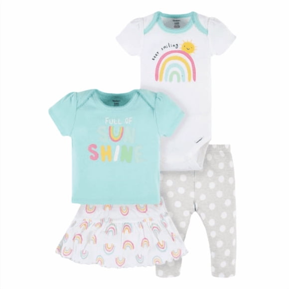 Set Gerber 1 Pañalero, 1 Playera, 1 Pantalón y 1 Falda Niña Talla 3-6M