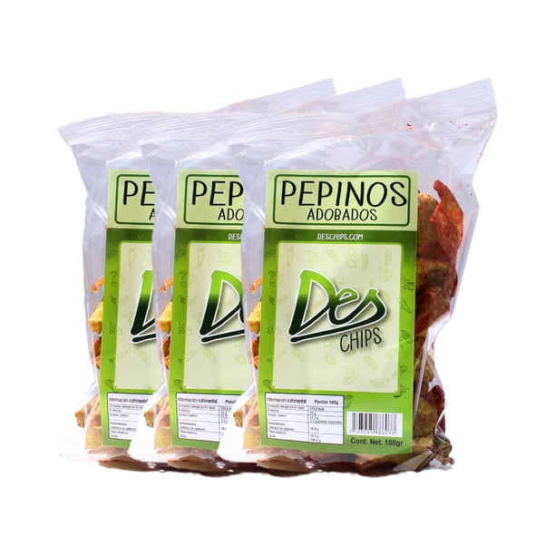 300 gr de Chips Botana de Vegetales Horneados Deshidratados, Libres de Glúten, Veganas x 3 Bolsas de 100 gr cada una - Sabor Pepino Adobado