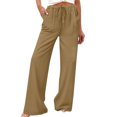 thumbnail image 3 of TaTaai Spring Summer Solid Color Women Casual Pants Cotton Linen Elastic Waist Straight Leg Breathable Lightweight Machine Washable No Fading Daily Wear Trousers Gift, 3 of 8