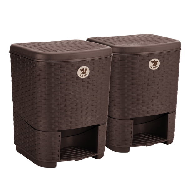 Kit 2 Botes de basura La Ardilla de plástico con pedal 8L (Chocolate)