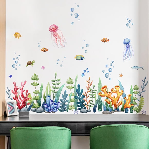 Pegatinas de pared de medusas y algas marinas para habitación infantil, decoración de pared, autoadhesivas