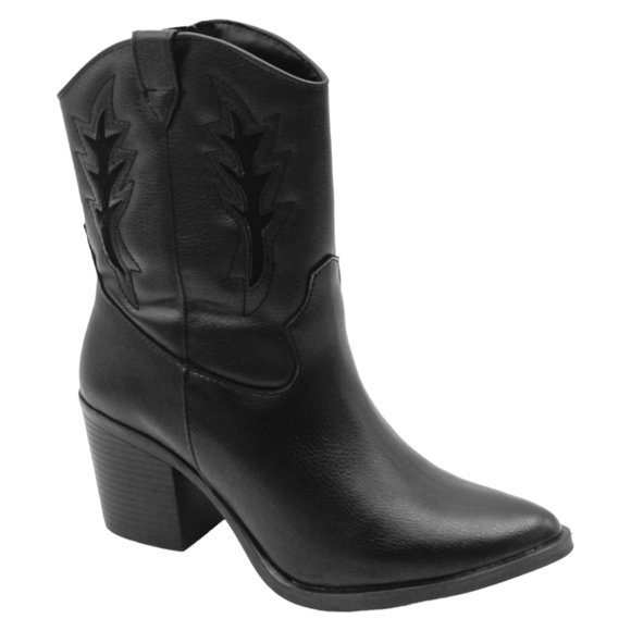 Botas tipo Western Exterior Piel Vegana Color Negro Para Mujer De RBCOLLECTION