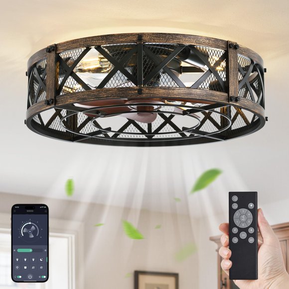 Ventilador de techo LEDIARY de 20 pulgadas con control remoto Caged Light APP