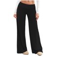 thumbnail image 1 of Amzcrzy Pantalones Palazzo Mujer Anchos Cintura Alta Cómodos Holgados Elegantes Casuales Verano Playa Ligeros Sin Costura Delantera Suaves Elásticos Con Bolsillos Tallas S-2XL Negro, 1 of 7