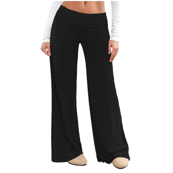 Amzcrzy Pantalones Palazzo Mujer Anchos Cintura Alta Cómodos Holgados Elegantes Casuales Verano Playa Ligeros Sin Costura Delantera Suaves Elásticos Con Bolsillos Tallas S-2XL Negro