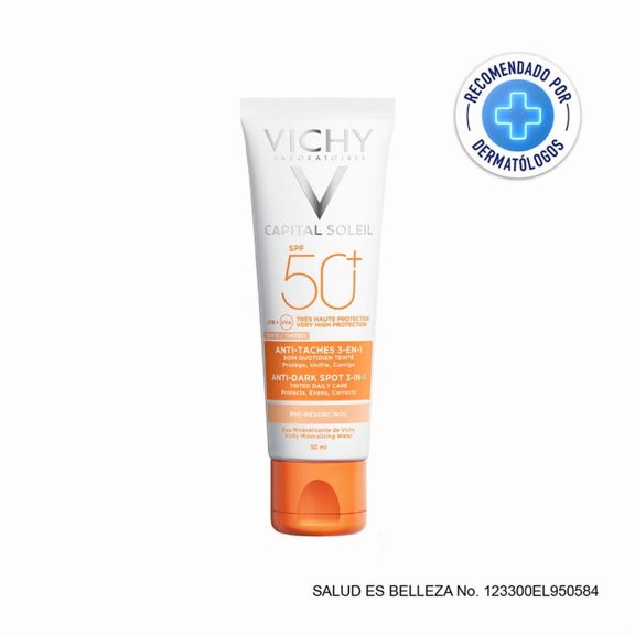 Protector Solar Facial VICHY Capital Soleil Anti-manchas 3 en 1 Toque Seco con Color FPS 50+, 50ml