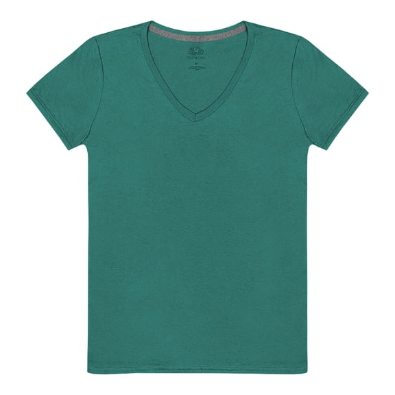 Playera Fruit of the Loom para Mujer, Manga Corta Cuello V, Verde, Talla CH