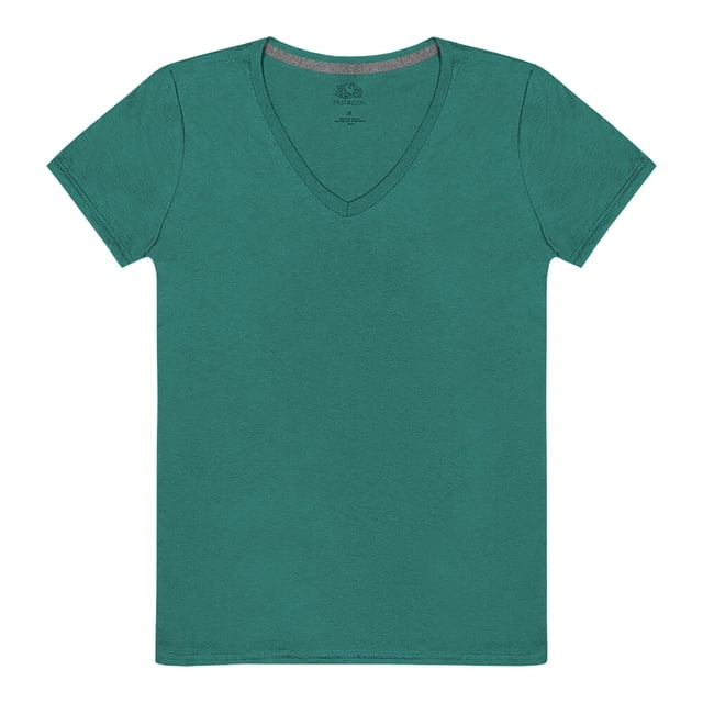 Playera Fruit of the Loom para Mujer, Manga Corta Cuello V, Verde, Talla CH