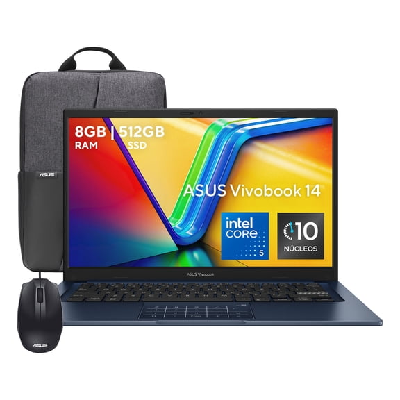 Laptop Asus Vivobook X1404VA-EB1247W Ci5 8GB 512GB Azul + Backpack + Mouse