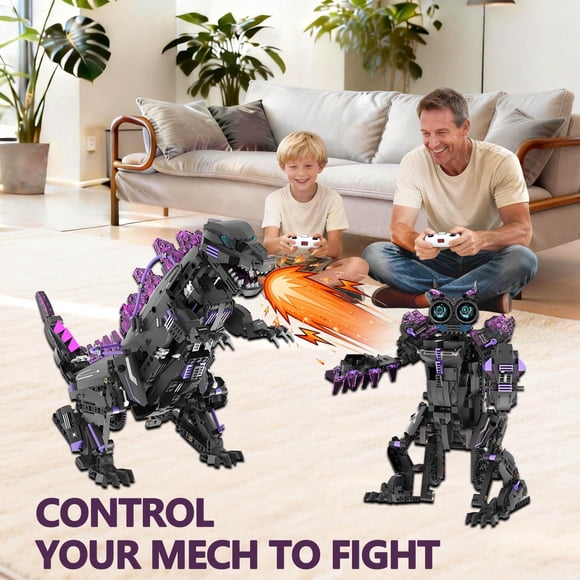 Robot dinosaurio 5 en 1 STEM para niños - Robot transformable programable - Control APP y mando a distancia - Bloques de construcción educativos - Regalo ideal para 8+ años - Color morado
