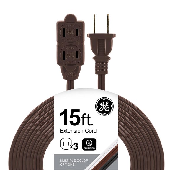 GE Designer - Extensión trenzada, 3 tiras, salidas de 2 dientes, enchufe plano, cable de alimentació