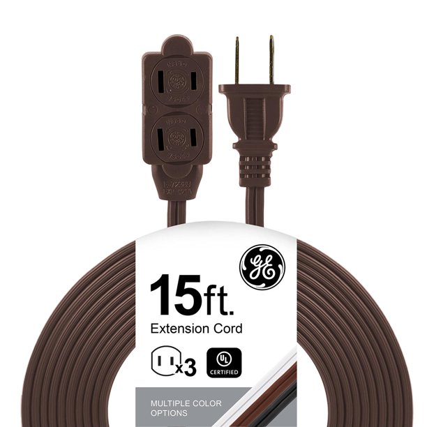 GE Designer - Extensión trenzada, 3 tiras, salidas de 2 dientes, enchufe plano, cable de alimentació