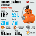 thumbnail image 3 of Bomba Hidroneumática Jet 1 HP 60L/Min Tanque 52 Litros Autocebante AUTOQB90 Munich, 3 of 11