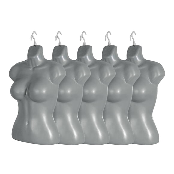 Atmos Homeware Maniquí de Dama | Exhibidor de Mujer de Plástico de Alta Resistencia con Gancho | Torso Femenino para Ropa y Accesorios | Paquete de 5 Piezas color Gris