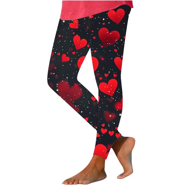 TaTaai Valentine's Day Print Stretchy Non-see-through Women Tight Fit Yoga Pants High Waisted Elastic Breathable Workout Gym Casual Daily Wear Full Length Leggings Gift