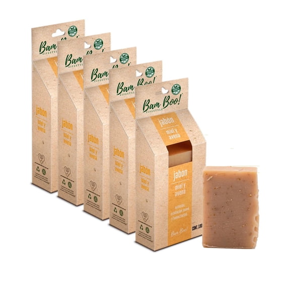 Jabón Artesanal Natural Bam Boo Miel y Avena 5 Pack 100 G