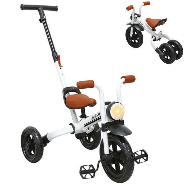Triciclo 3 en 1 para Niños con Bastón, Bici y Bicicleta de Balance Plegable Torreta con Luz Soporta hasta 25 kg - Blanco
